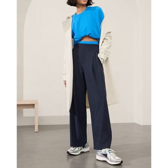 Athleta 12T Brooklyn Heights Pleated Wide Leg Pant 12 Tall Navy #533436032 - Picture 1 of 6